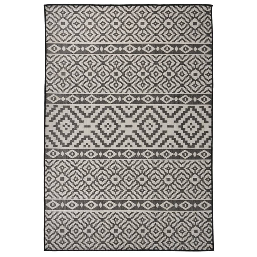 fladvævet udendørstæppe 160x230 cm stribet sort billede