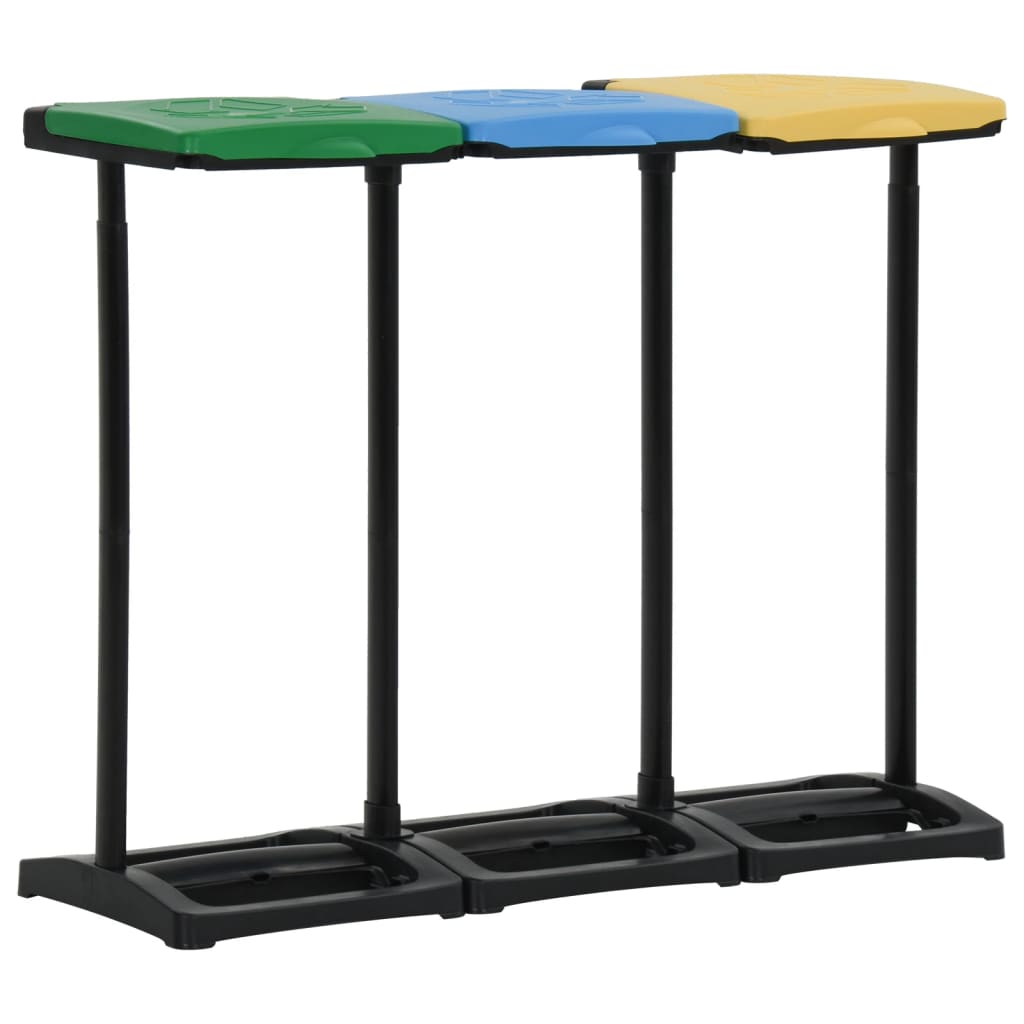 Affaldsposestativ med låg - 3 rum, 98 × 36 × 82 cm, PP, flerfarvet