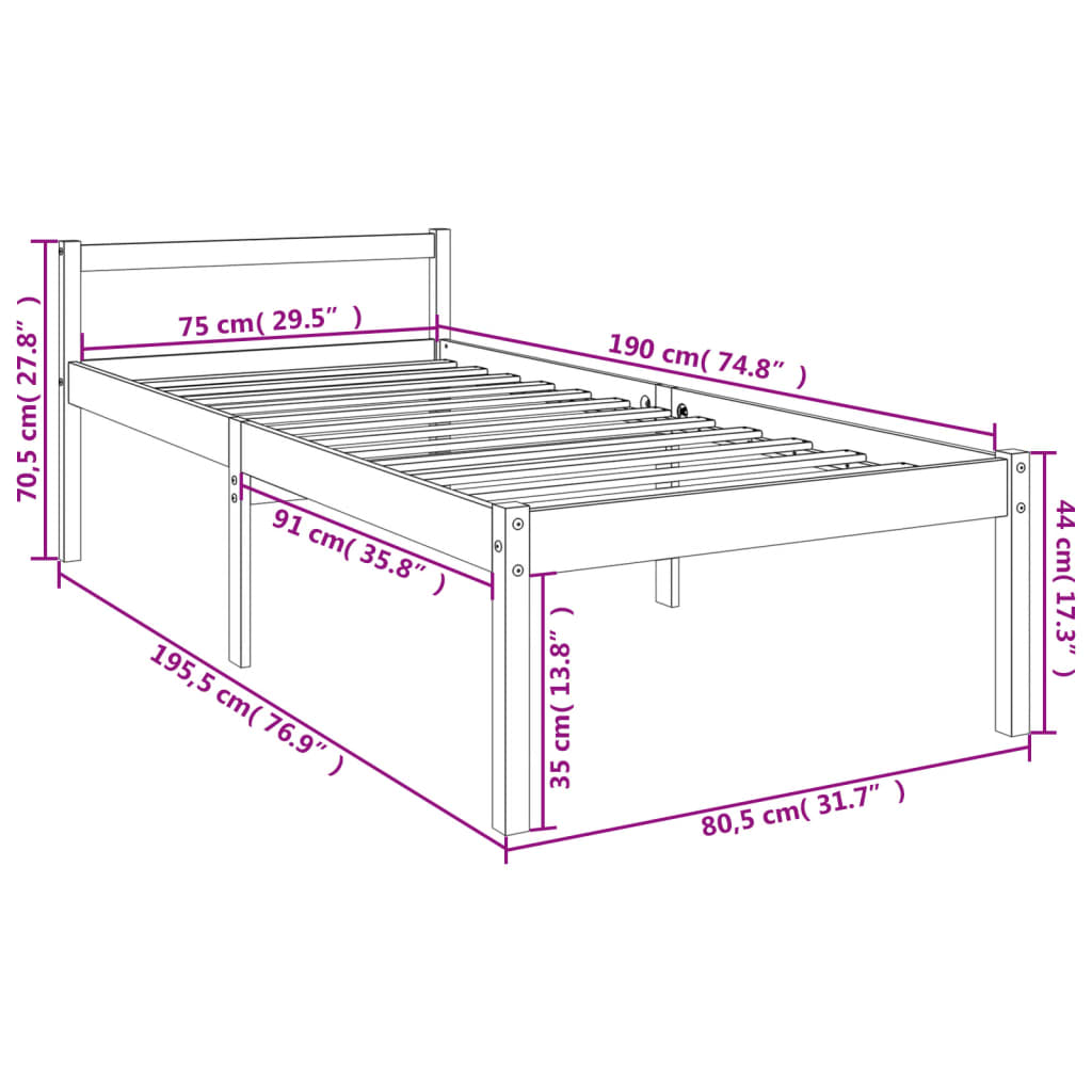 seniorseng enkeltseng 75x190 cm massivt fyrretræ