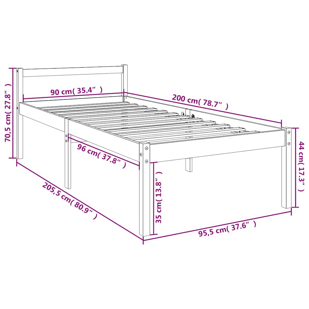 seniorseng 90x200 cm massivt fyrretræ