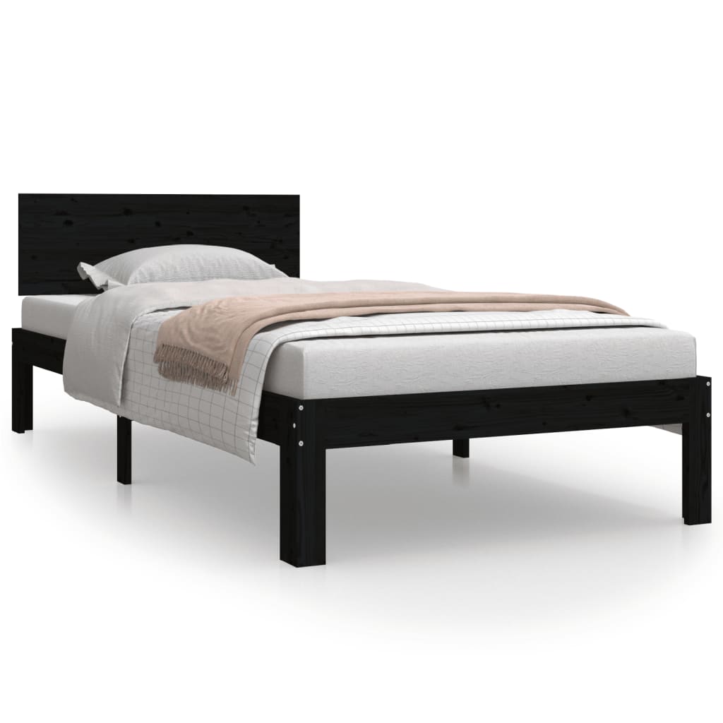 sengeramme 90x200 cm massivt fyrretræ sort