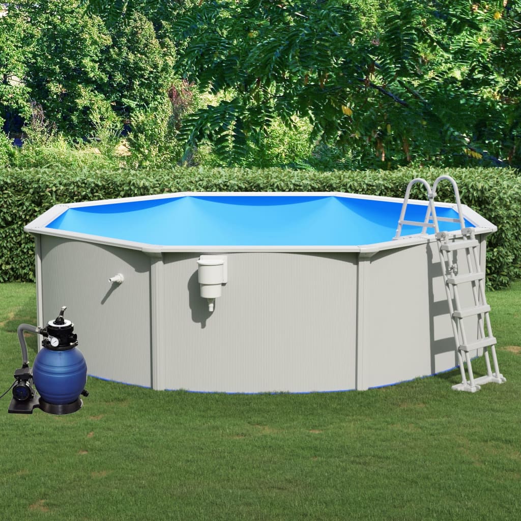 swimmingpool med sandfilterpumpe og poolstige 460x120 cm billede