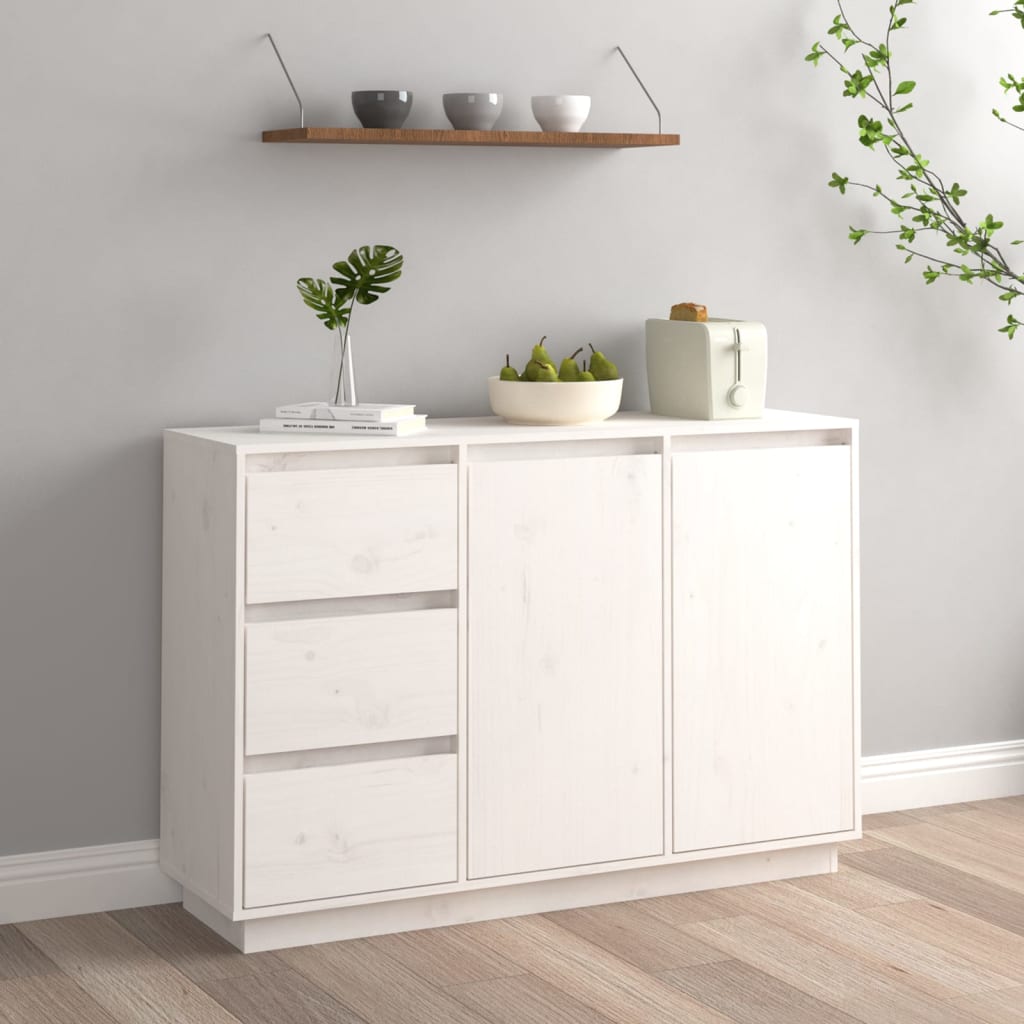 skænk 111x34x75 cm massivt fyrretræ hvid