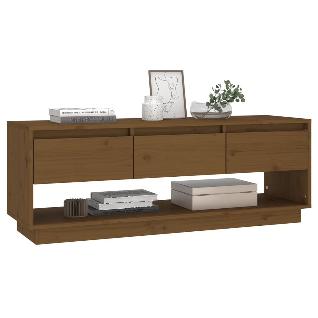 tv-bord 110,5x34x40 cm massivt fyrretræ gyldenbrun