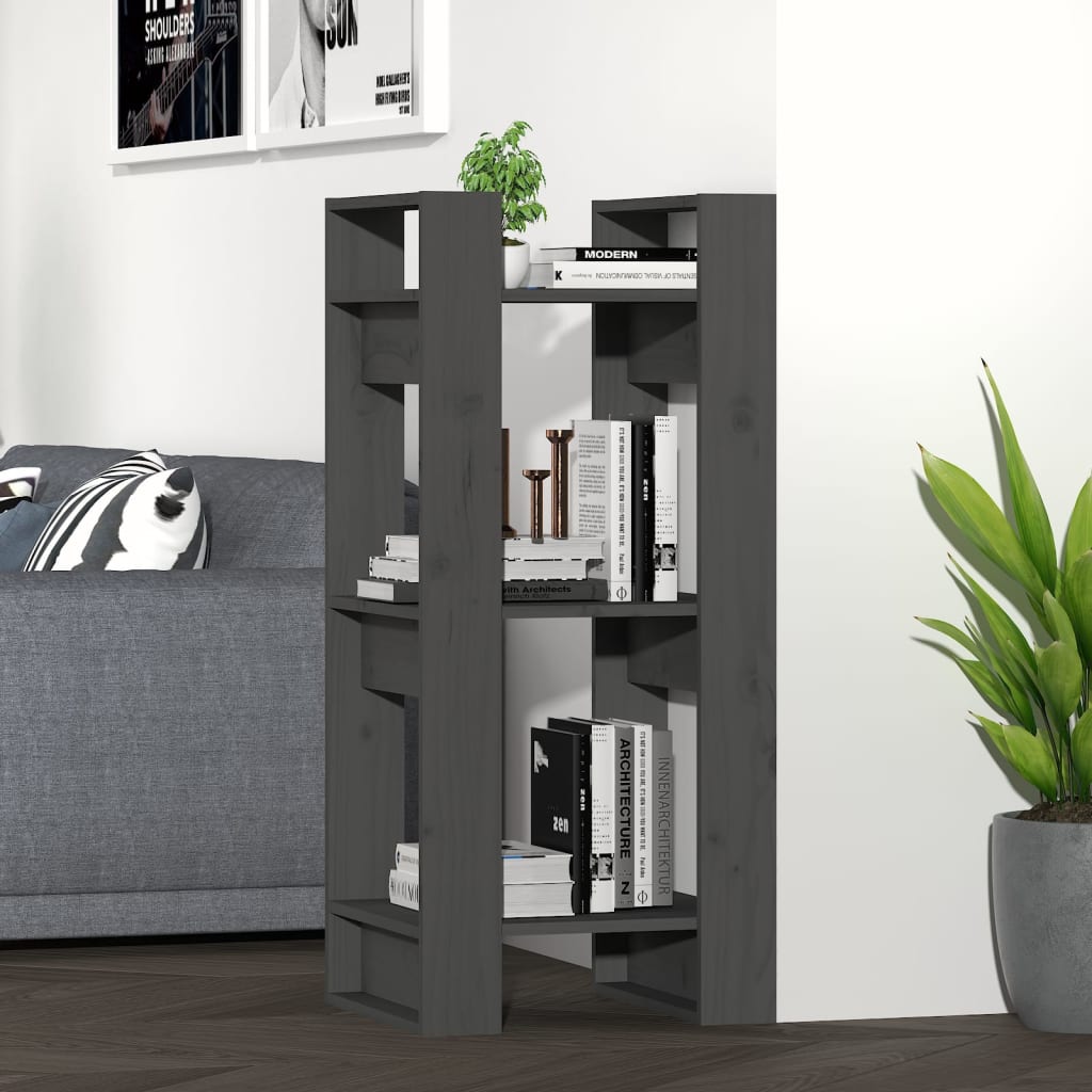 bogreol/rumdeler 41x35x91 cm massivt fyrretræ grå billede