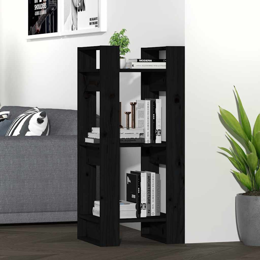 bogreol/rumdeler 41x35x91 cm massivt fyrretræ sort billede