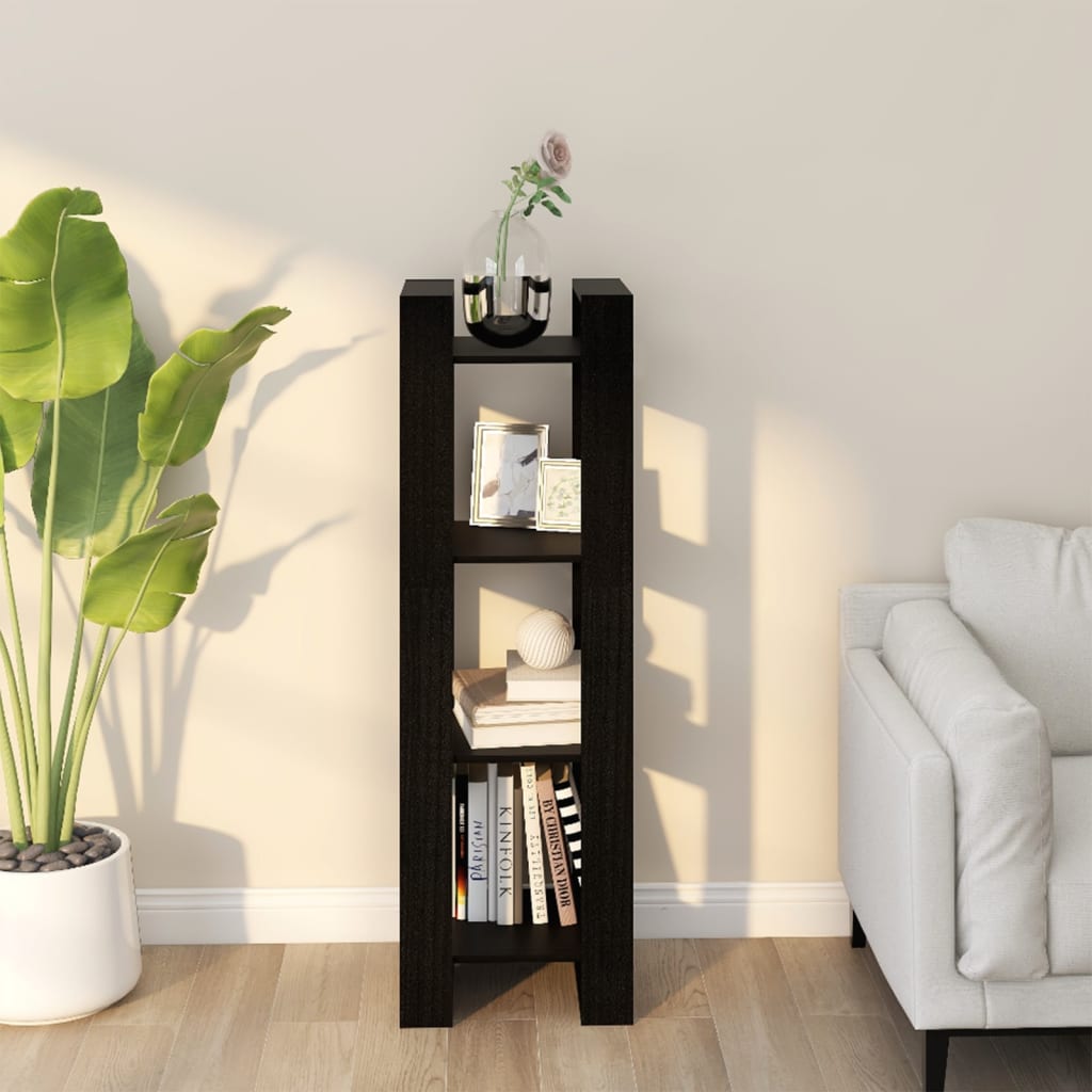 bogreol/rumdeler 41x35x125 cm massivt fyrretræ sort billede