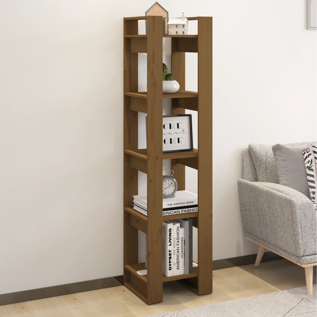 bogreol/rumdeler 41x35x160 cm massivt fyrretræ gyldenbrun billede