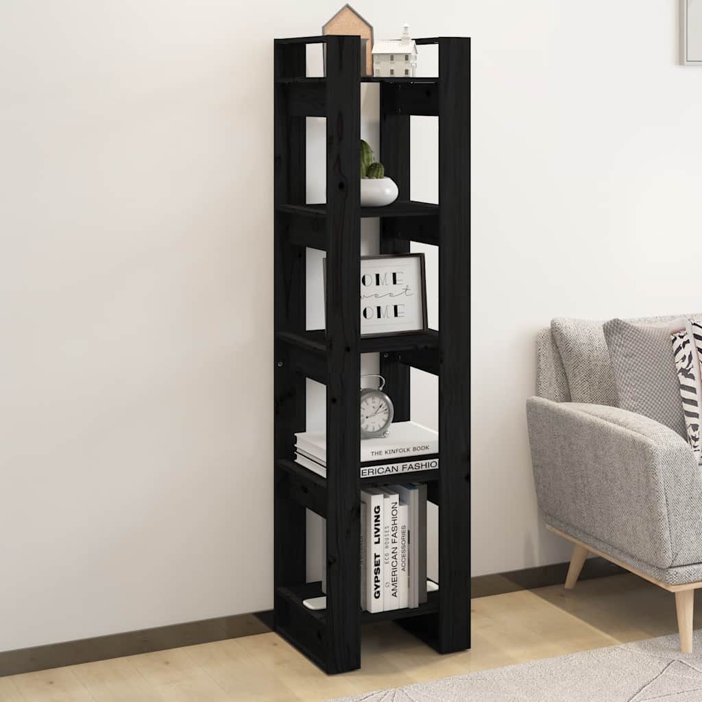 bogreol/rumdeler 41x35x160 cm massivt fyrretræ sort billede