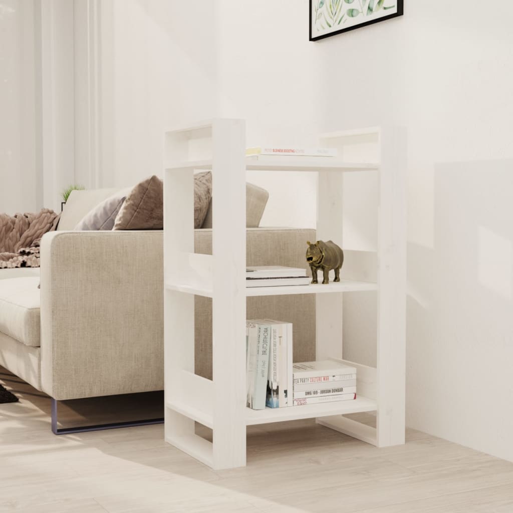 bogreol/rumdeler 60x35x91 cm massivt fyrretræ hvid billede