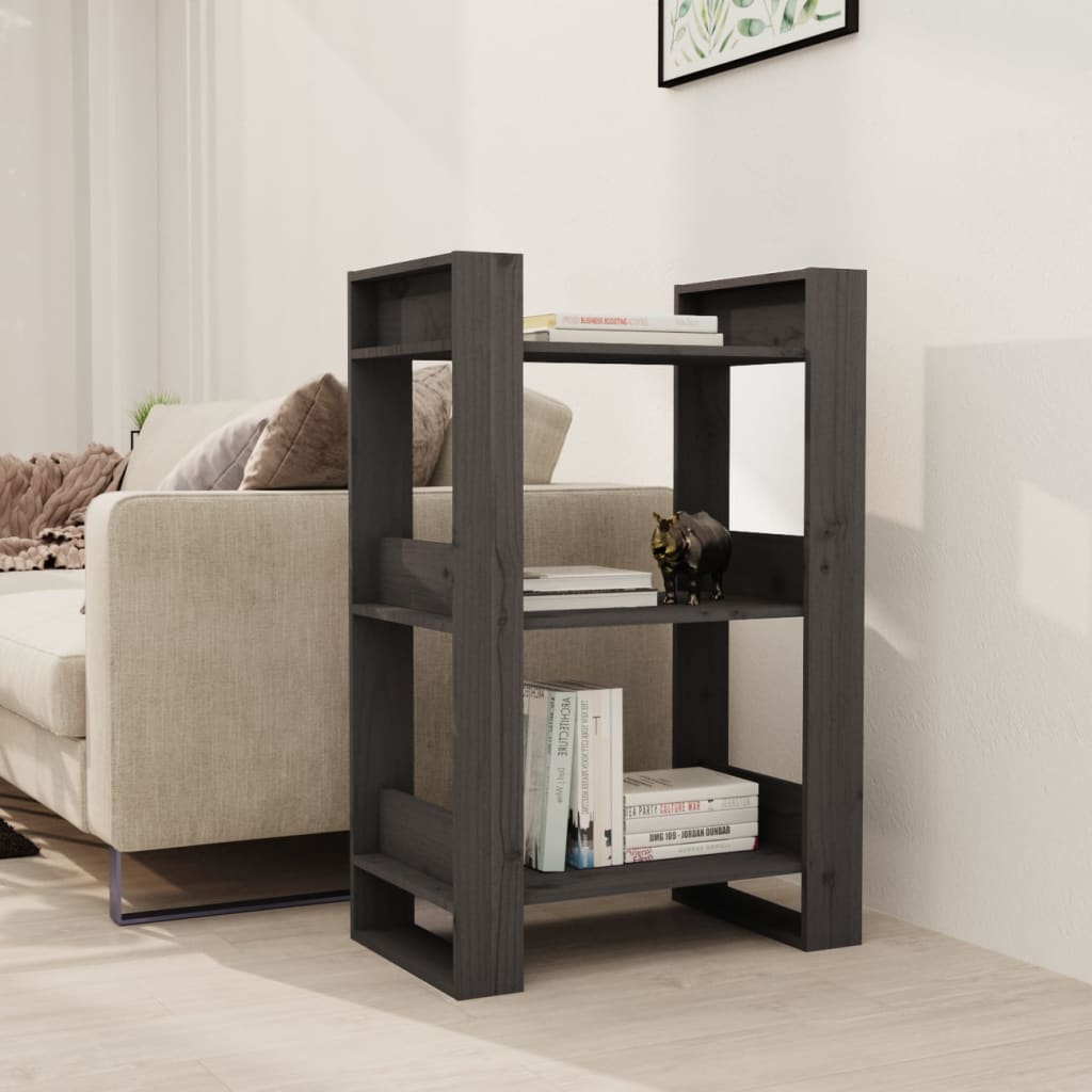 bogreol/rumdeler 60x35x91 cm massivt fyrretræ grå billede