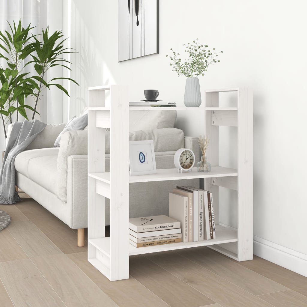 bogreol/rumdeler 80x35x91 cm massivt fyrretræ hvid billede