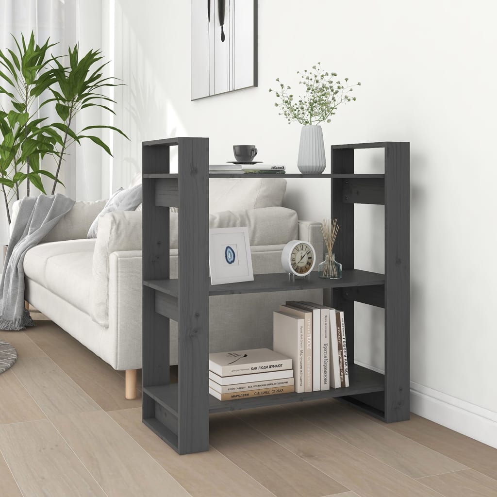 bogreol/rumdeler 80x35x91 cm massivt fyrretræ grå billede