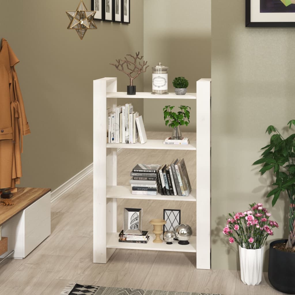 bogreol/rumdeler 80x35x125 cm massivt fyrretræ hvid billede