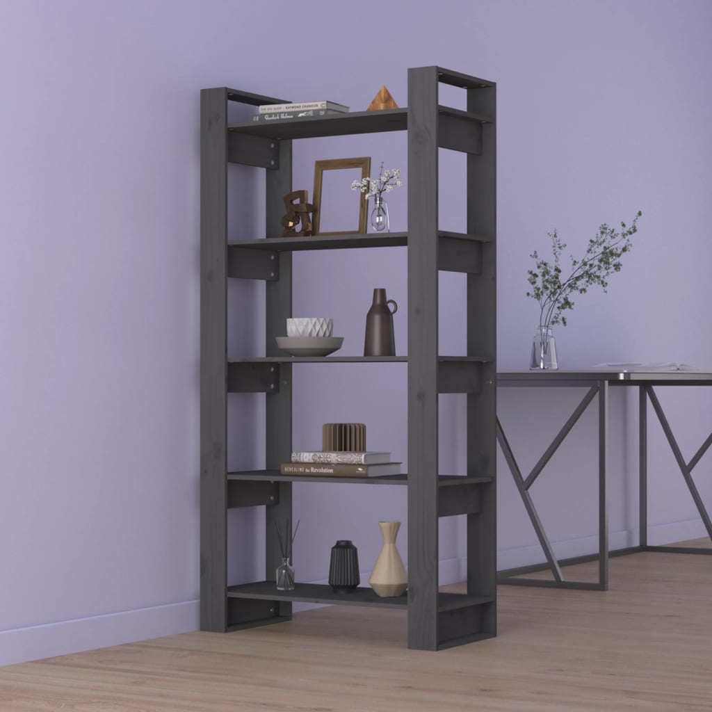 bogreol/rumdeler 80x35x160 cm massivt fyrretræ grå billede