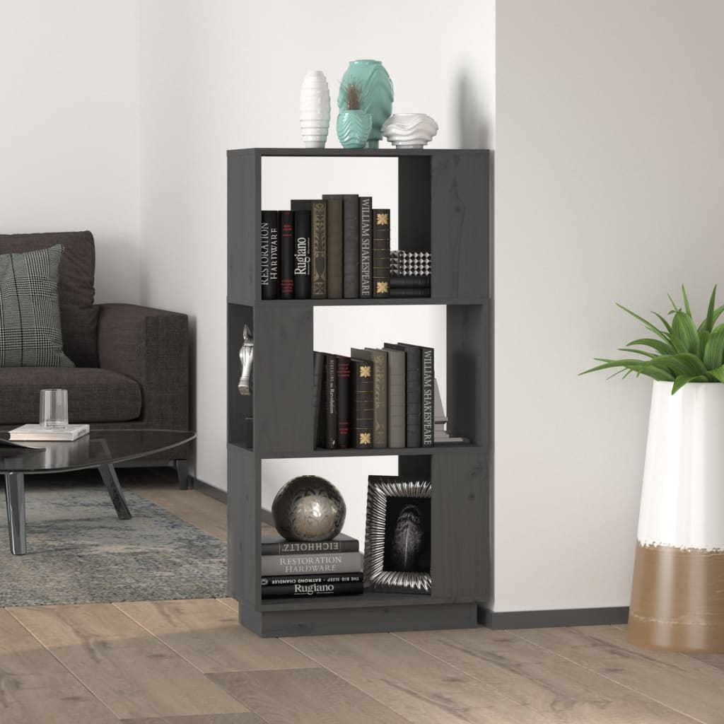 bogreol/rumdeler 51x25x101 cm massivt fyrretræ grå billede