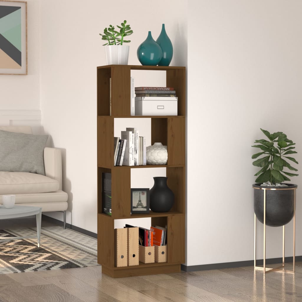 bogreol/rumdeler 51x25x132 cm massivt fyrretræ gyldenbrun billede