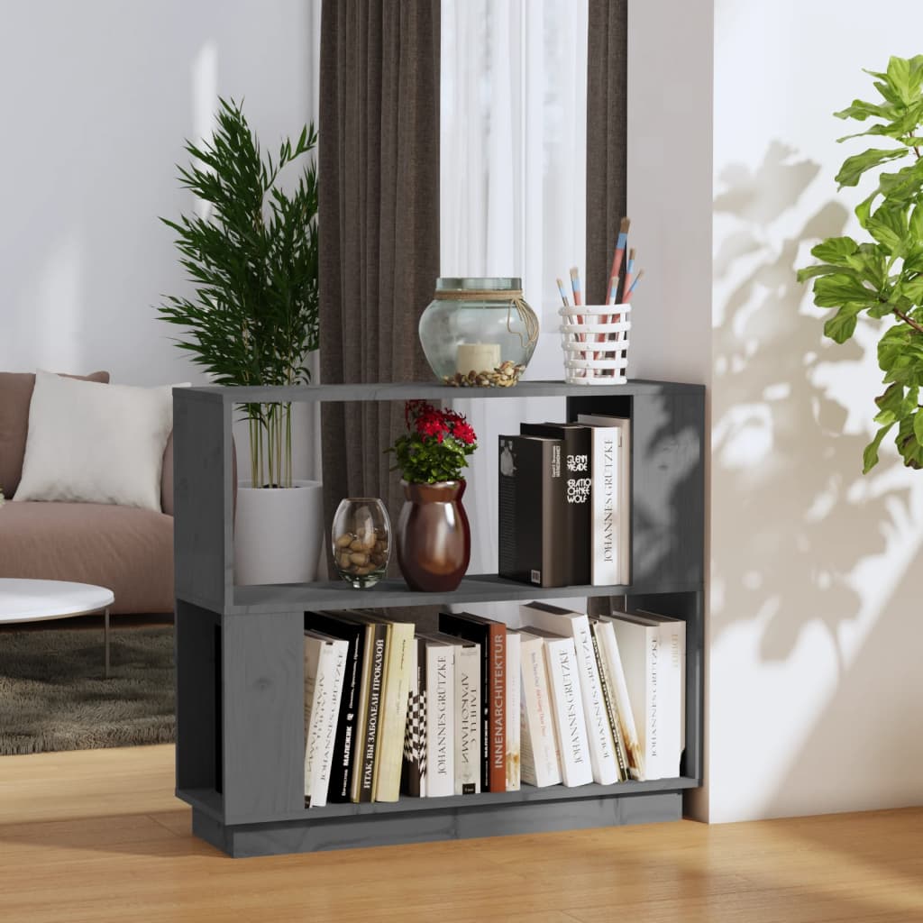 bogreol/rumdeler 80x25x70 cm massivt fyrretræ grå billede