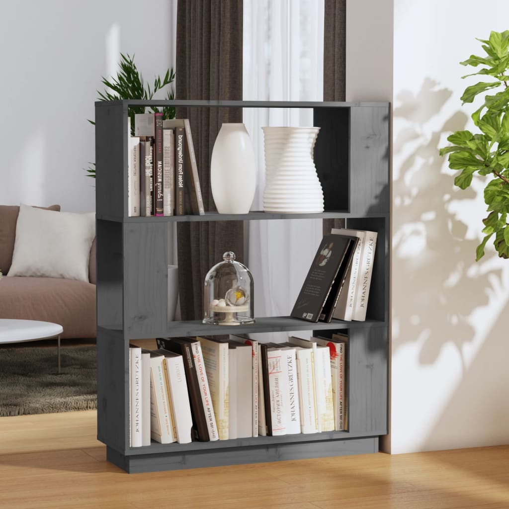 bogreol/rumdeler 80x25x101 cm massivt fyrretræ grå billede