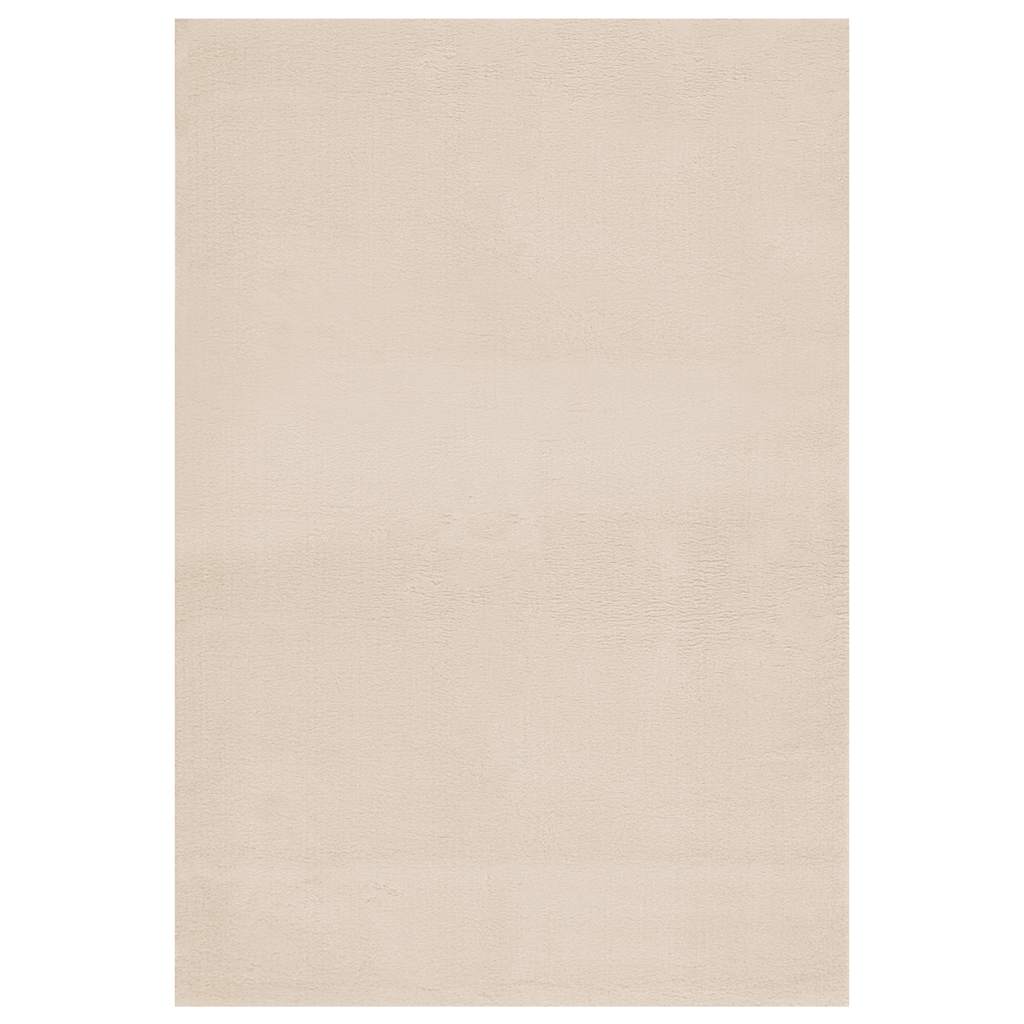 gulvtæppe 160x230 cm blødt plys skridsikkert og vaskbart beige