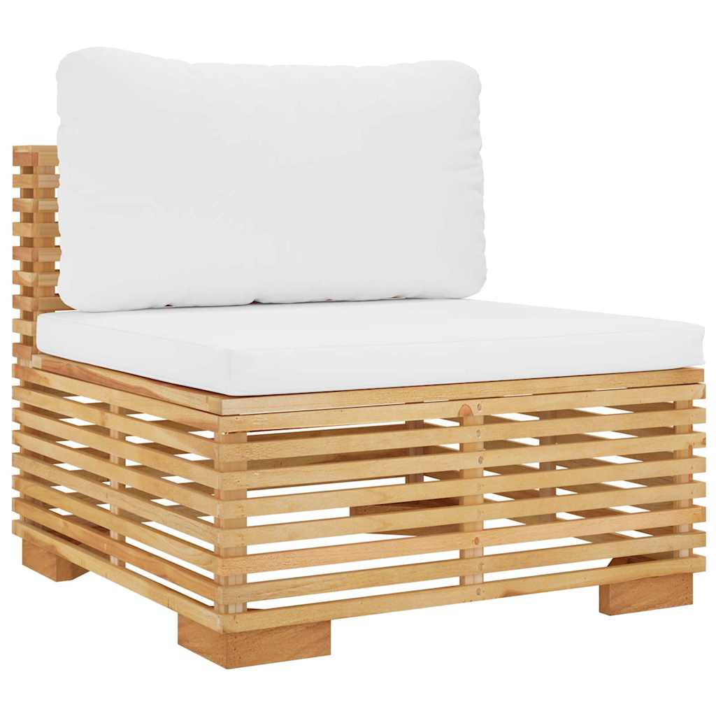 midtermodul til havesofa med cremefarvede hynder massivt teak