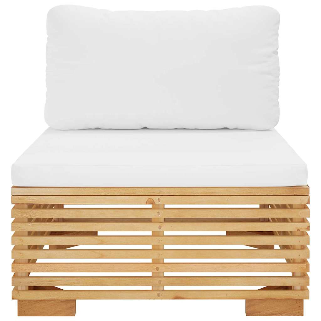 midtermodul til havesofa med cremefarvede hynder massivt teak