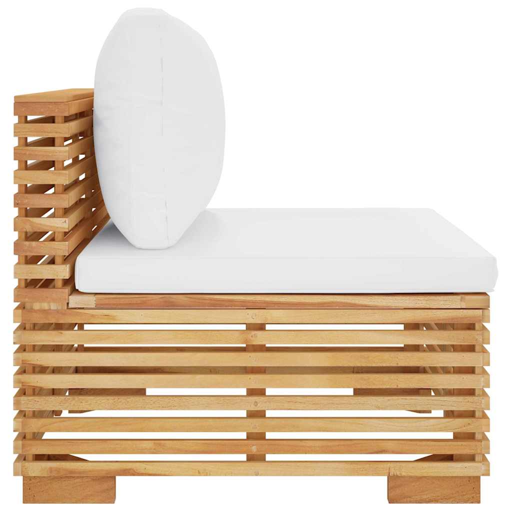 midtermodul til havesofa med cremefarvede hynder massivt teak