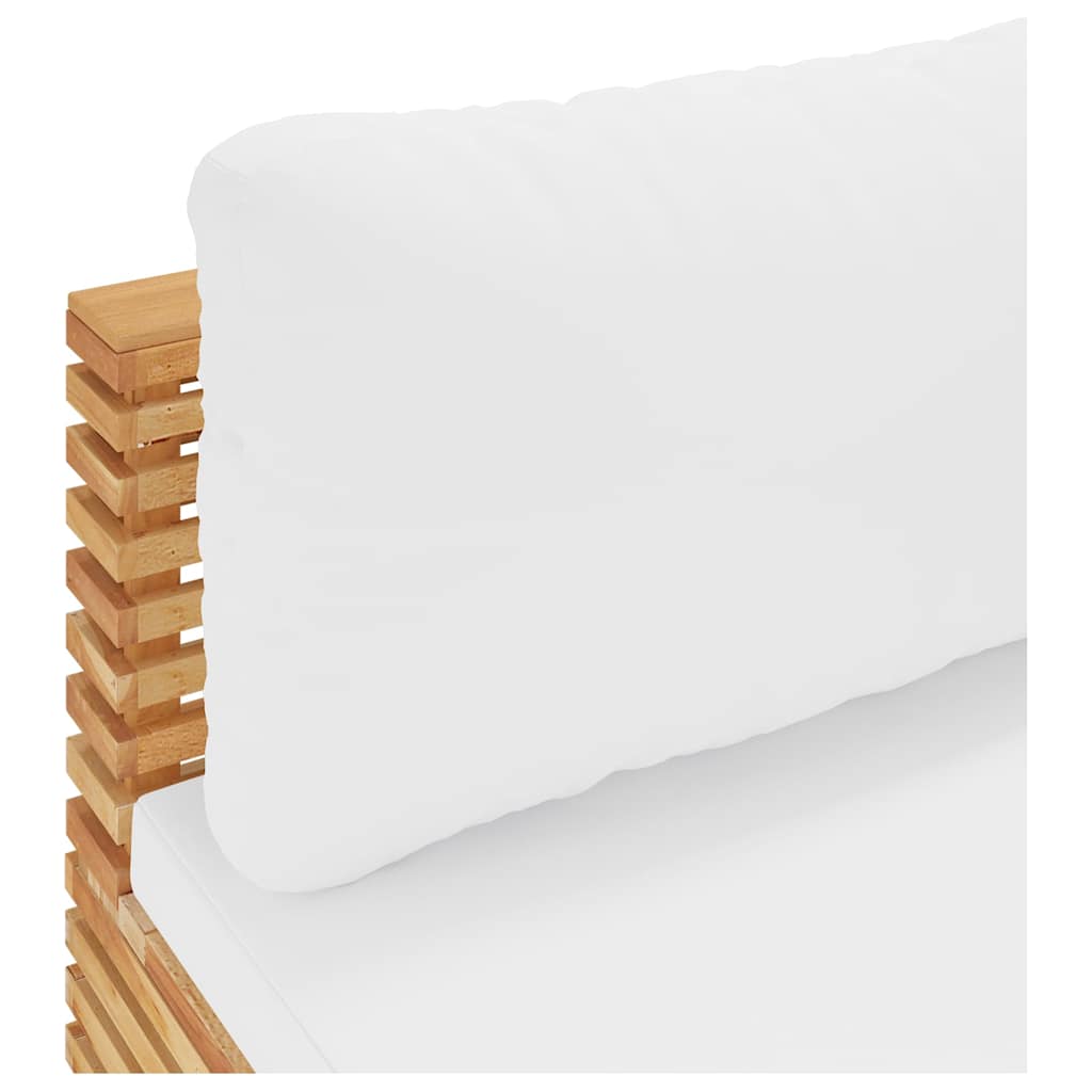 midtermodul til havesofa med cremefarvede hynder massivt teak