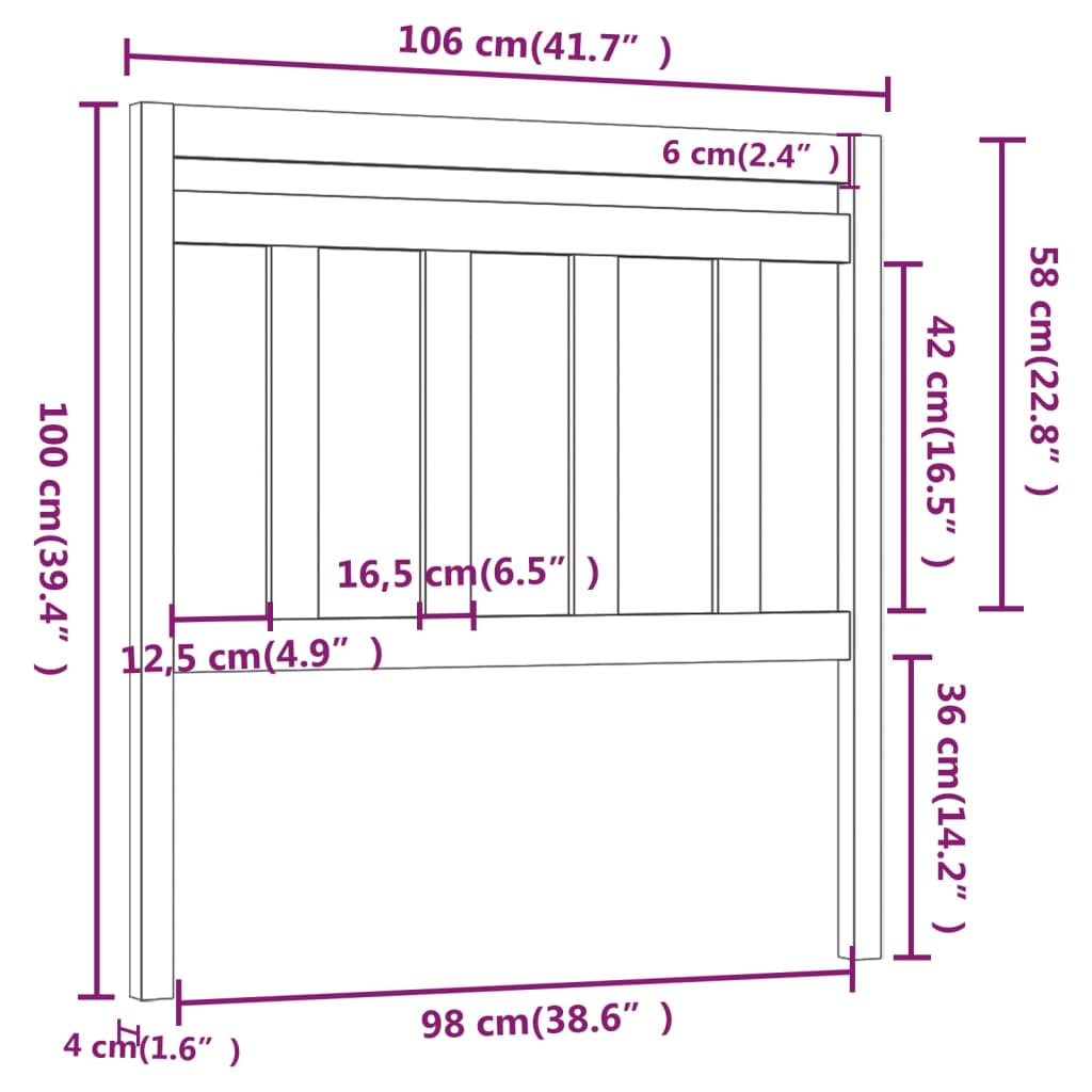 sengegærde 106x4x100 cm massivt fyrretræ sort