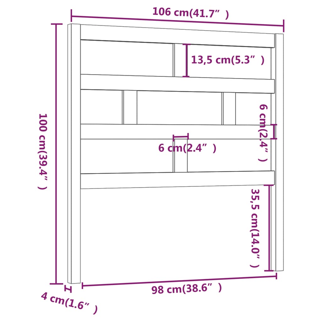 sengegærde 106x4x100 cm massivt fyrretræ sort