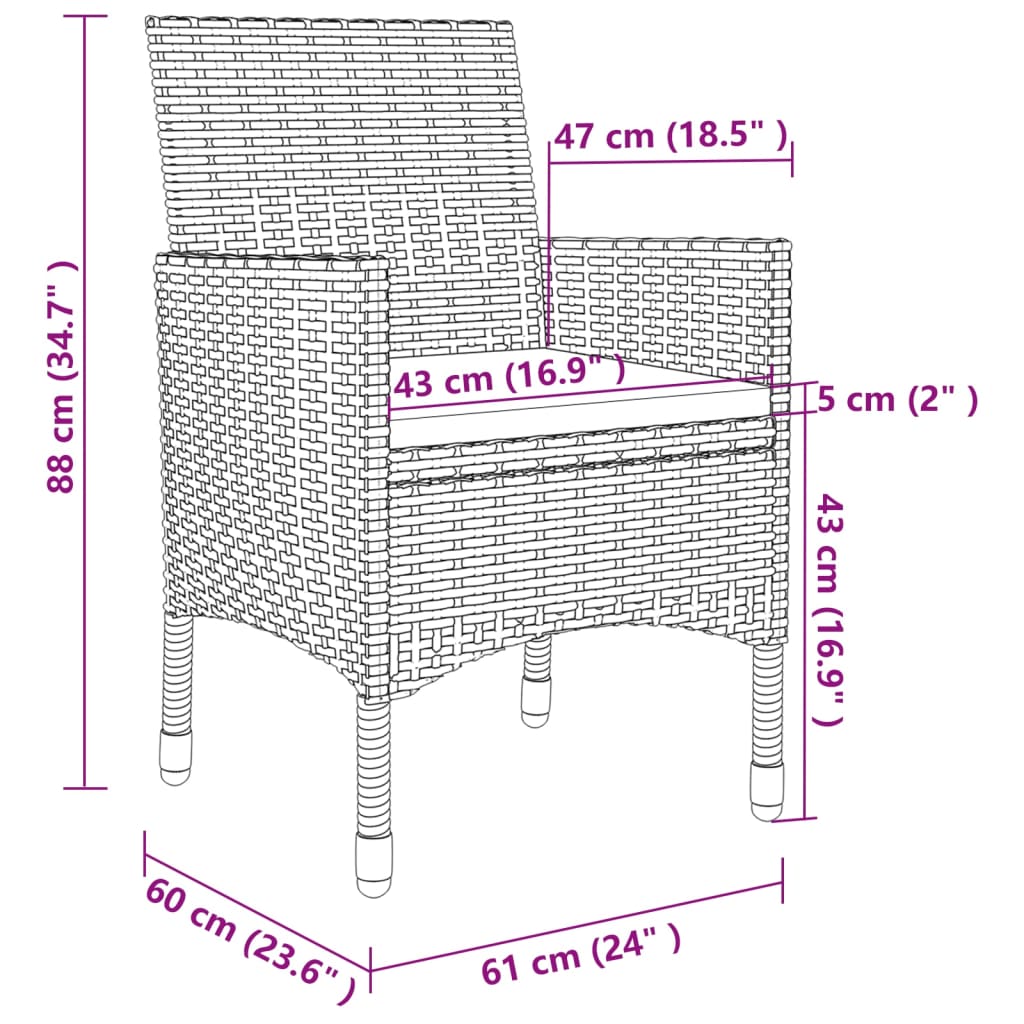 spisebordssæt til haven 7 dele med hynder polyrattan og glas
