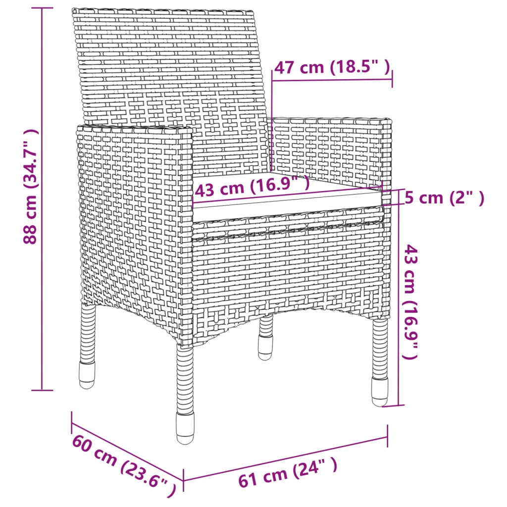 spisebordssæt til haven 7 dele med hynder polyrattan og glas
