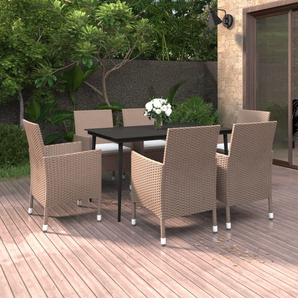 spisebordssæt til haven 7 dele med hynder polyrattan og glas