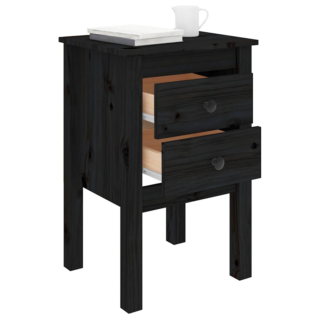 sengeborde 2 stk. 40x35x61,5 cm massivt fyrretræ sort
