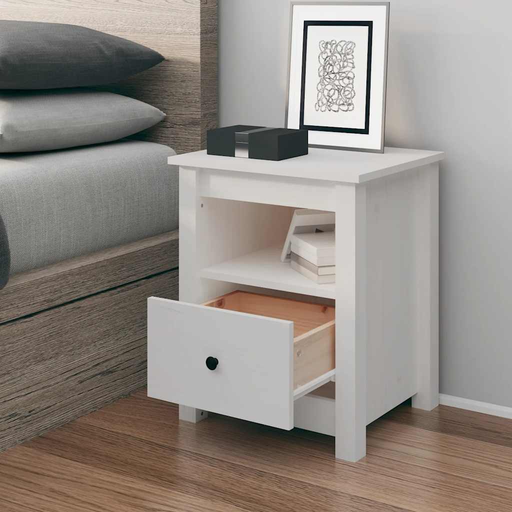 sengebord 40x35x49 cm massivt fyrretræ hvid billede