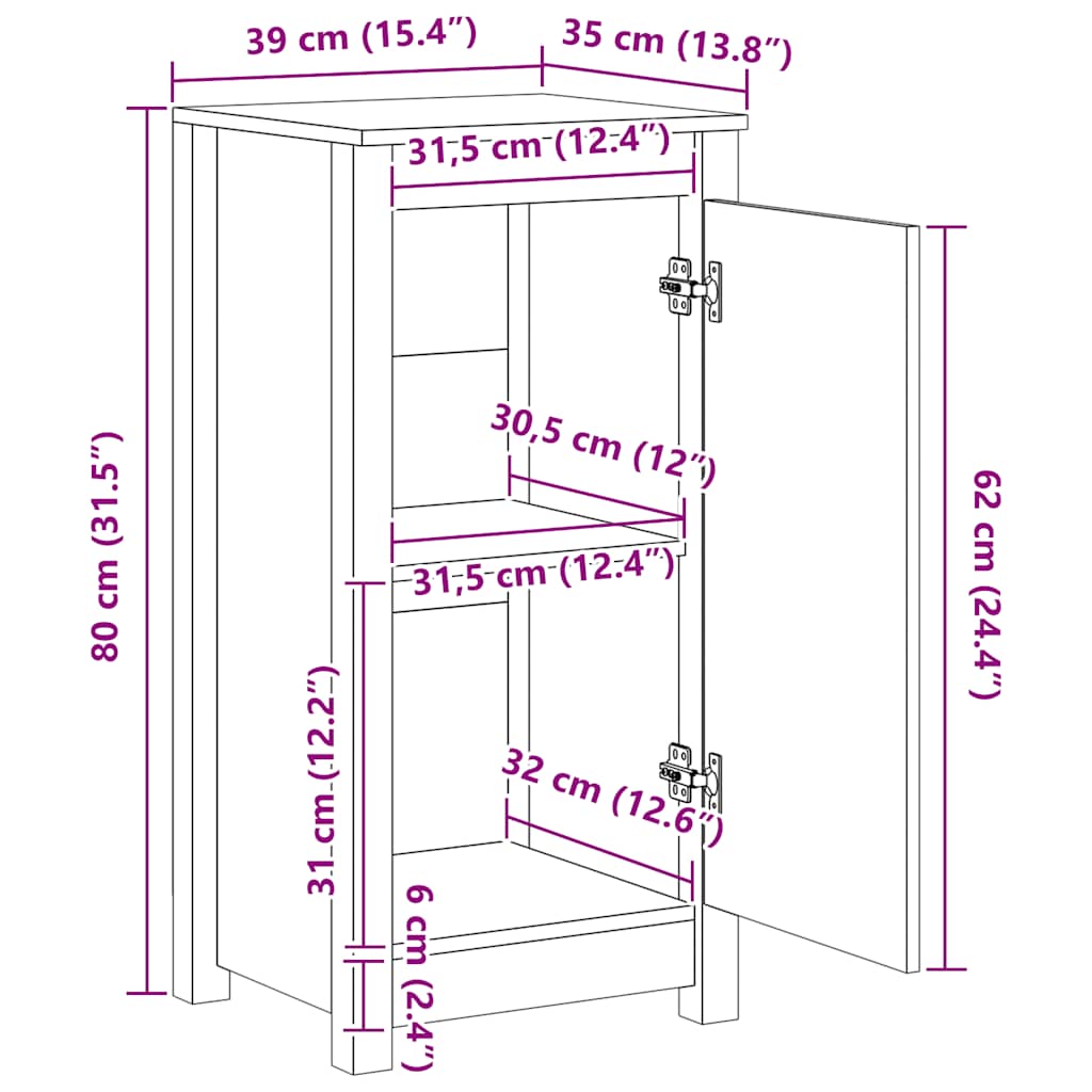 skænk 39x35x80 cm massivt fyrretræ