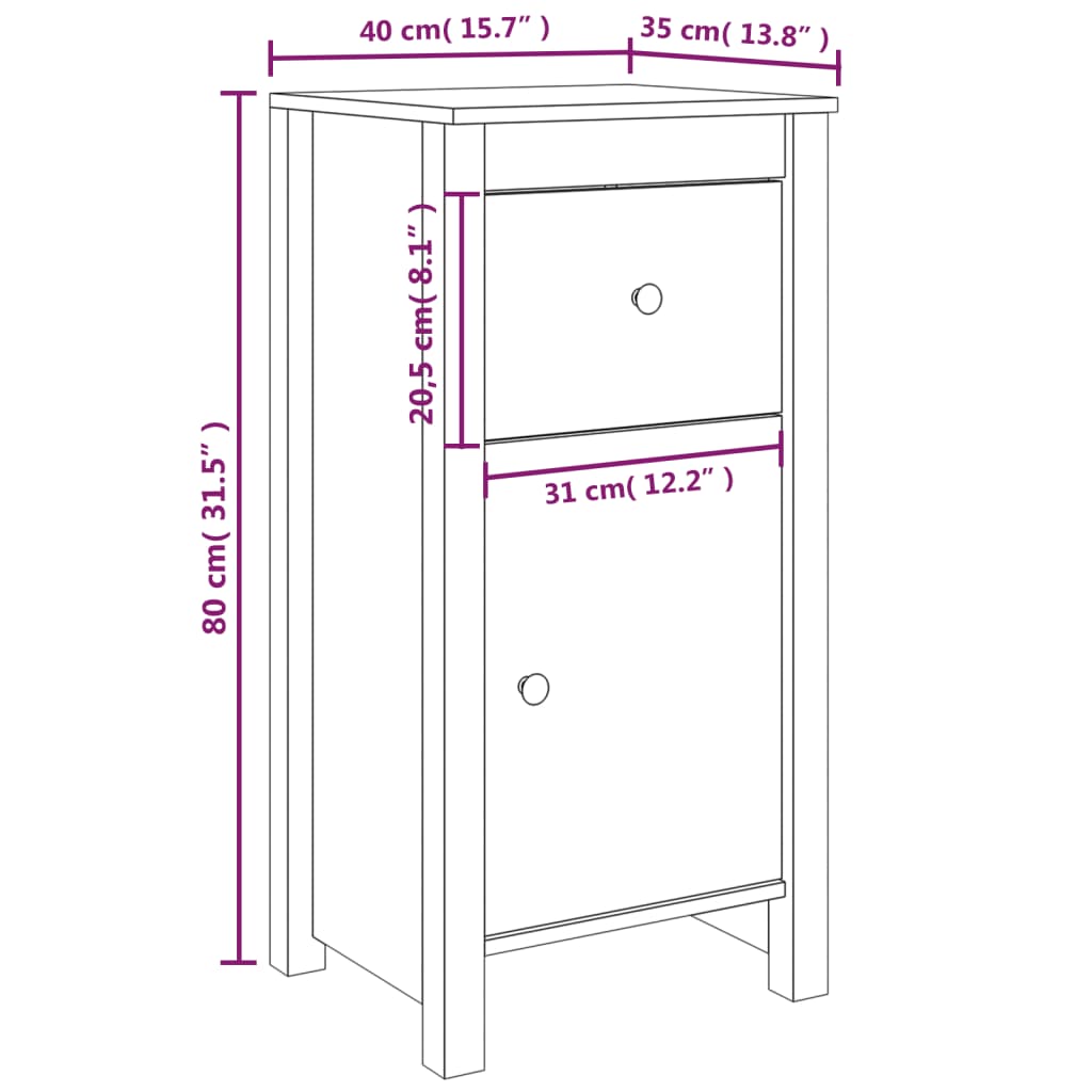 skænk 40x35x80 cm massivt fyrretræ gyldenbrun