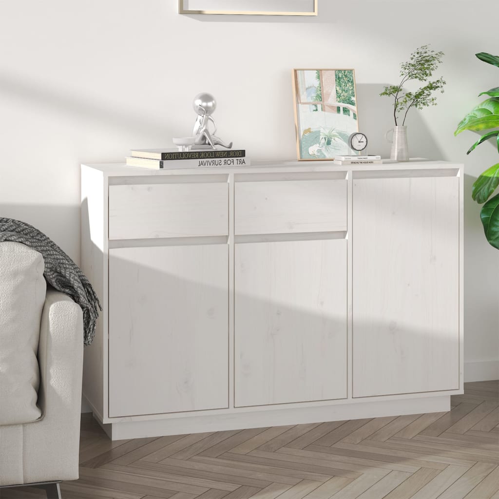 skænk 110x34x75 cm massivt fyrretræ hvid