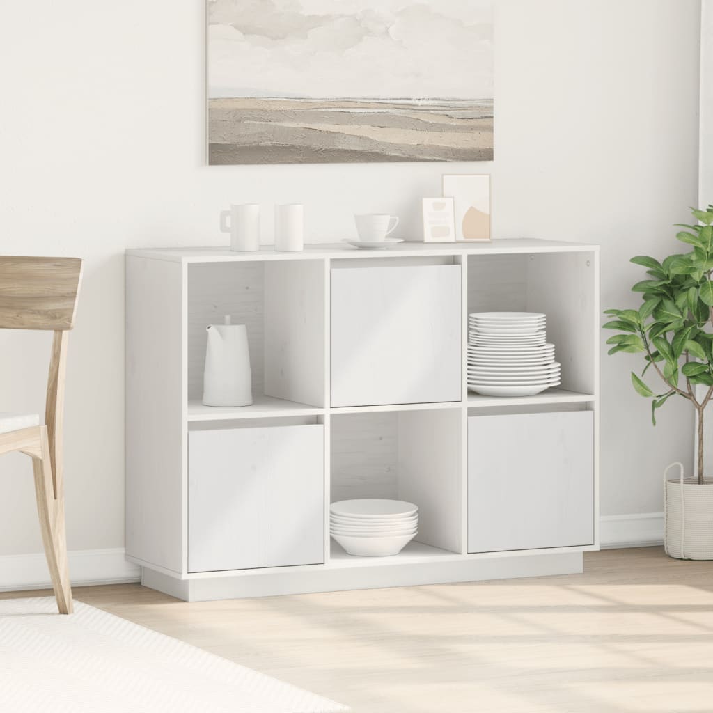 skænk 110,5x35x80 cm massivt fyrretræ hvid