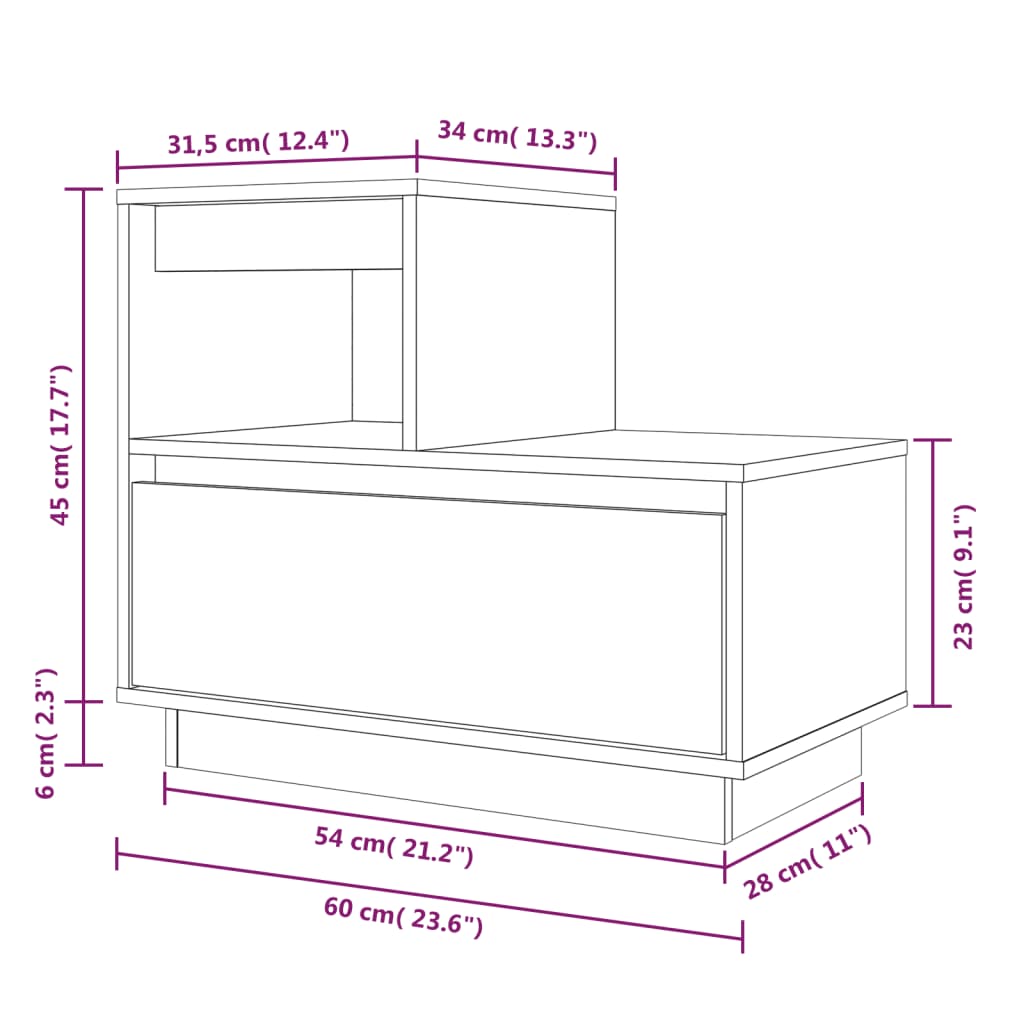 sengebord 60x34x51 cm massivt fyrretræ