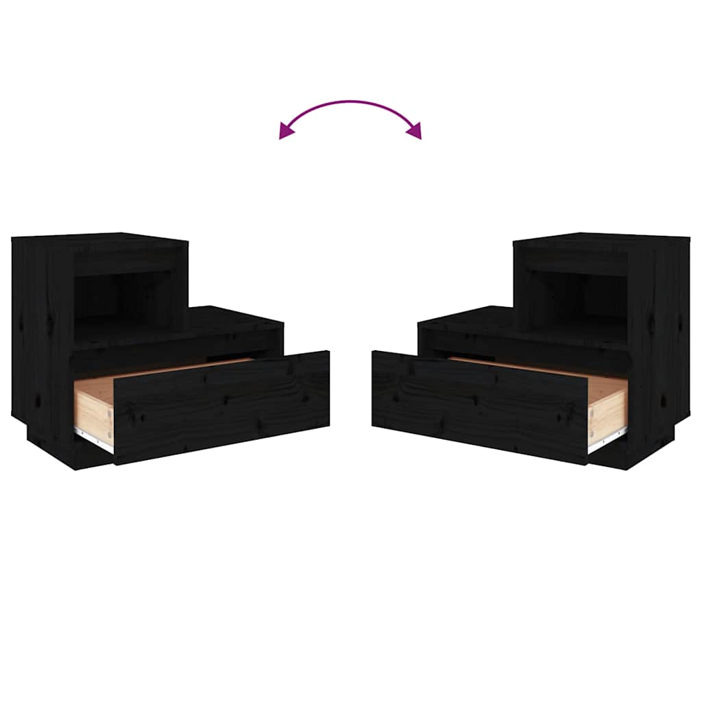 sengeborde 2 stk. 60x34x51 cm massivt fyrretræ sort