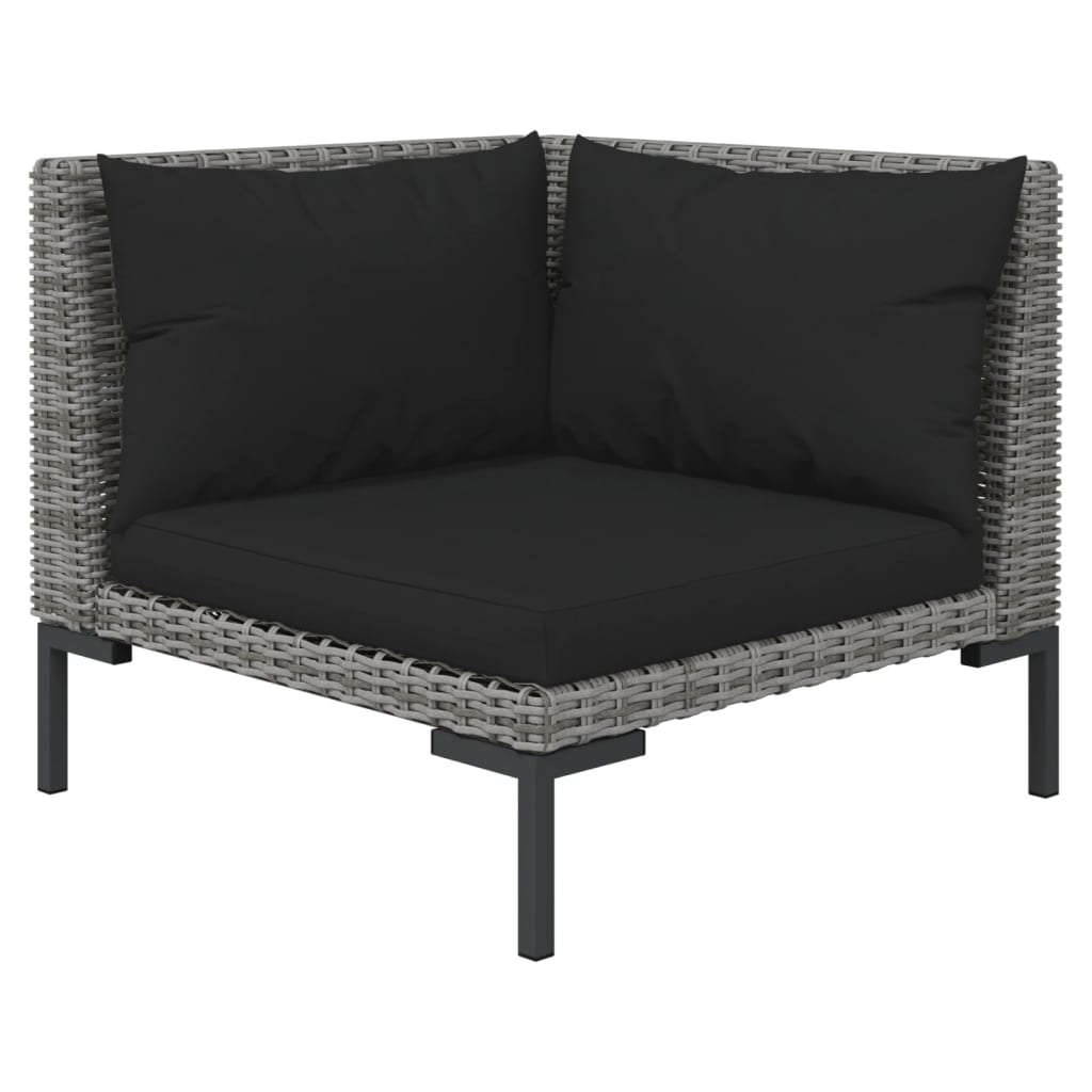 loungesæt til haven 6 dele med hynder polyrattan mørkegrå