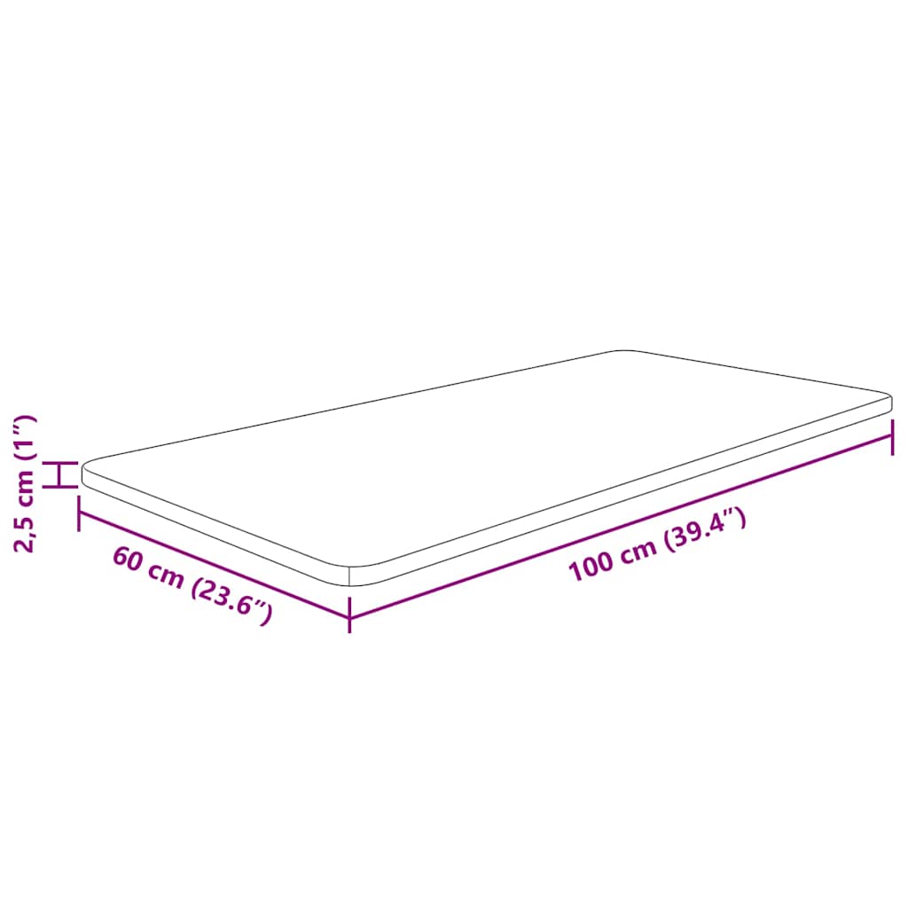 bordplade til badeværelse 100x60x2,5 cm massivt træ ubehandlet