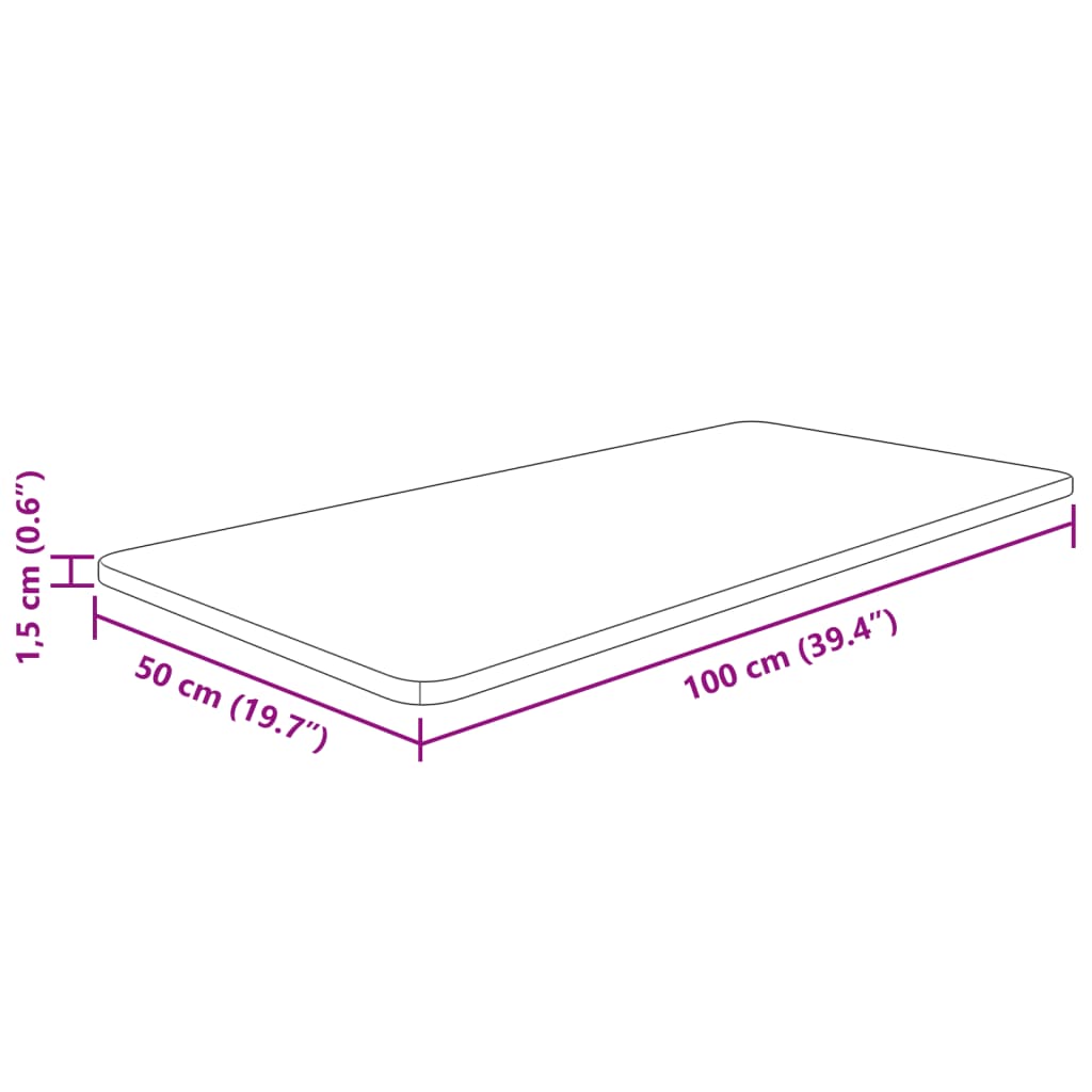 bordplade til badeværelse 100x50x1,5 cm massivt træ lysebrun