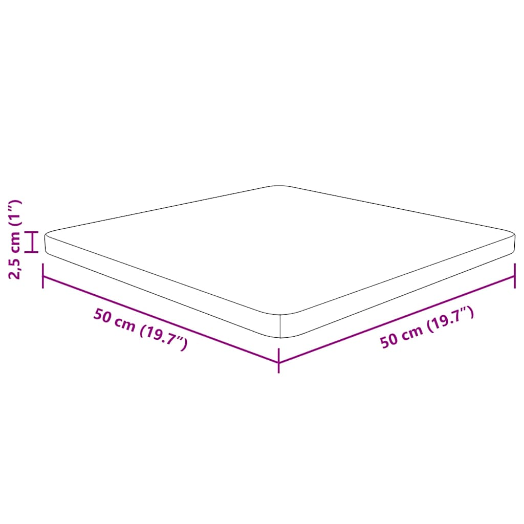 firkantet bordplade 50x50x2,5 cm behandlet massivt eg mørkebrun