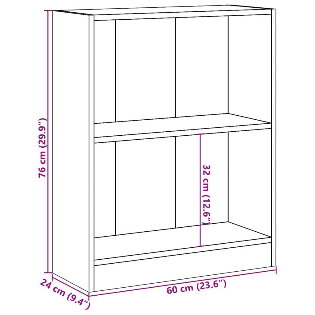 bogreol 60x24x76 cm konstrueret træ sonoma-egetræsfarve
