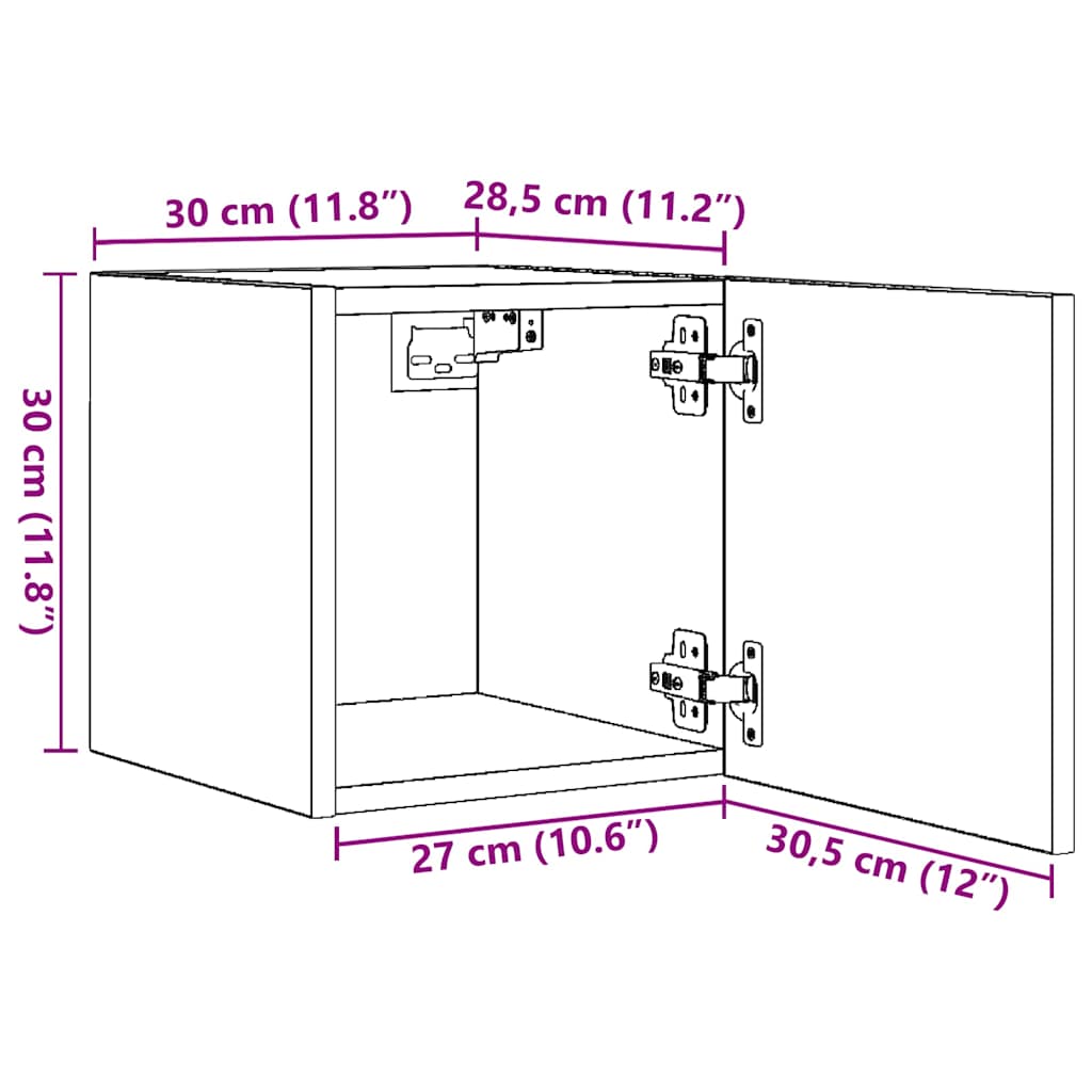 væghængt tv-skab 30,5x30x30 cm røget egetræsfarve