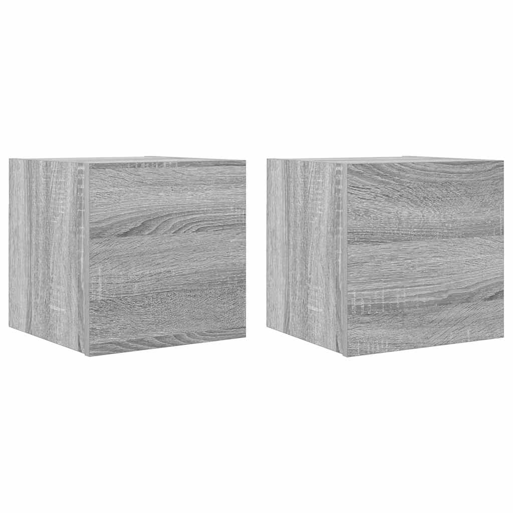 væghængtee tv-skab 2 stk. 30,5x30x30 cm grå og sonoma-eg
