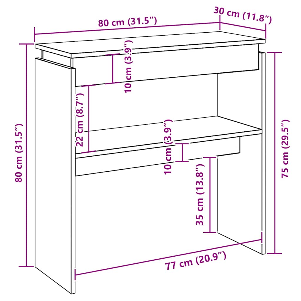 konsolbord 80x30x80 cm konstrueret træ røget egetræsfarve