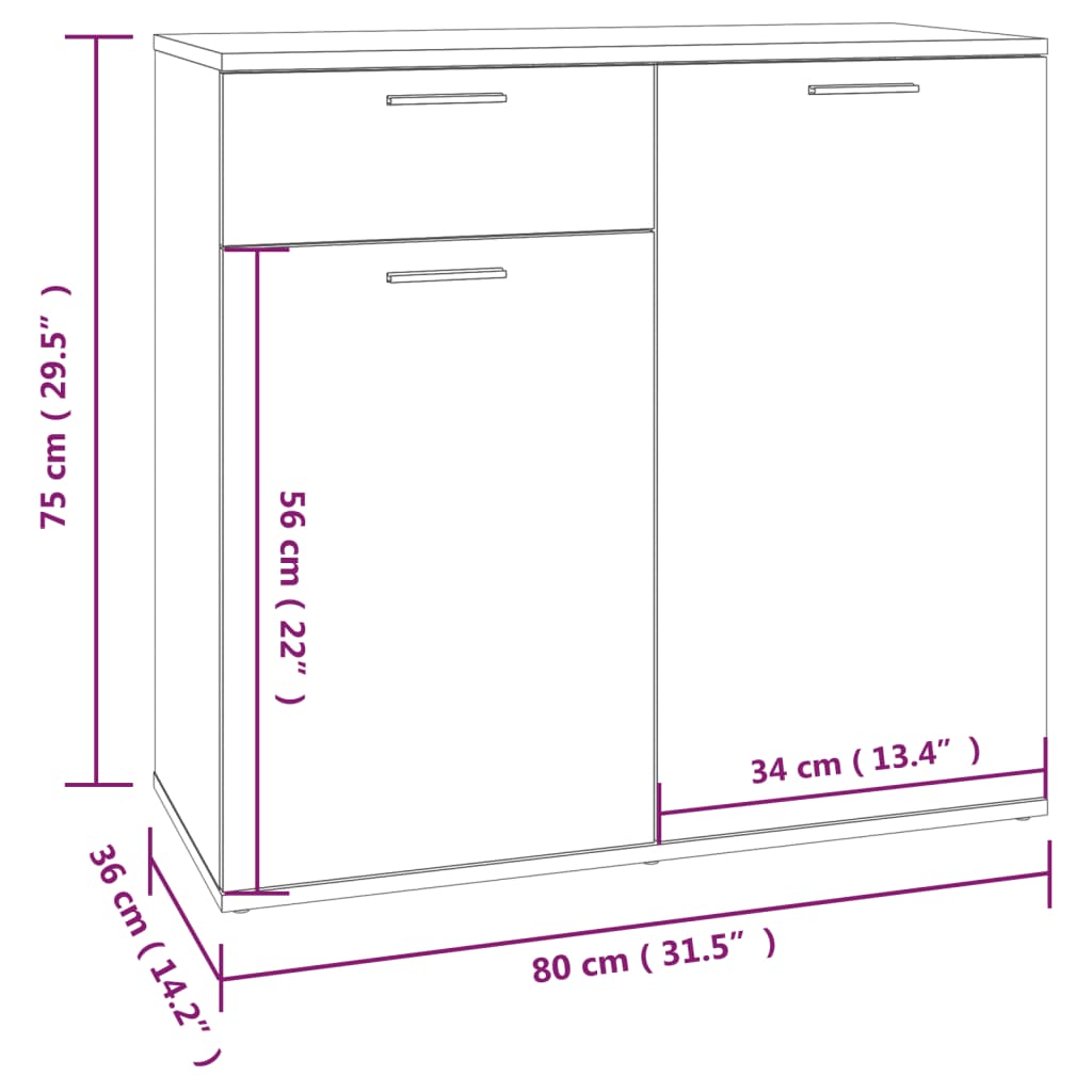 skænk 80x36x75 cm konstrueret træ røget egetræsfarve